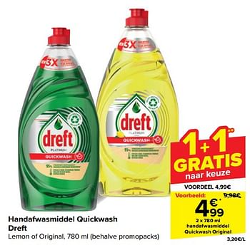 Promoties Handafwasmiddel quickwash original - Dreft - Geldig van 18/09/2024 tot 30/09/2024 bij Carrefour