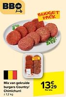 Promoties Mix van gekruide burgers country- chimichurri - Huismerk - Carrefour  - Geldig van 18/09/2024 tot 30/09/2024 bij Carrefour