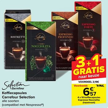 Promoties Koffiecapsules espresso nocciolita hazelnoot - Huismerk - Carrefour  - Geldig van 18/09/2024 tot 30/09/2024 bij Carrefour