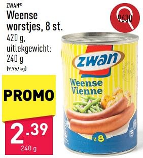 Promoties Weense worstjes - Zwan - Geldig van 23/09/2024 tot 29/09/2024 bij Aldi