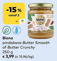 Biona pindakaas butter smooth of butter crunchy-Biona