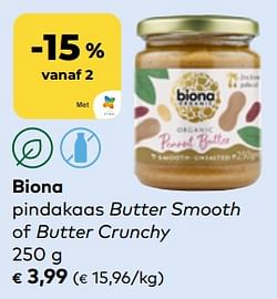 Biona pindakaas butter smooth of butter crunchy