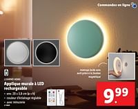 Promotions Applique murale à led rechargeable - Livarno - Valide de 18/09/2024 à 24/09/2024 chez Lidl