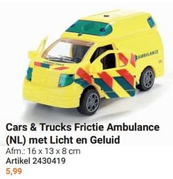 Cars + trucks frictie ambulance met licht en geluid