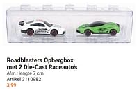 Roadblasters opbergbox met 2 die-cast raceauto’s-Huismerk - Lobbes