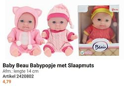 Baby beau babypopje met slaapmuts