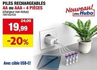 Promotions Piles rechargeables aa ou aaa - Produit maison - Hubo  - Valide de 11/09/2024 à 22/09/2024 chez Hubo