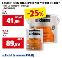 Promotions Lasure bois transparente cetol filtre - Sikkens - Valide de 11/09/2024 à 22/09/2024 chez Hubo