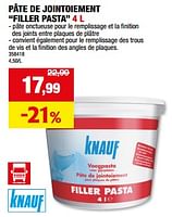 Promotions Pâte de jointoiement filler pasta - Knauf - Valide de 11/09/2024 à 22/09/2024 chez Hubo