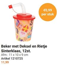 Beker met deksel en rietje sinterklaas-Huismerk - Lobbes