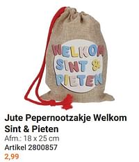 Jute pepernootzakje welkom sint + pieten-Huismerk - Lobbes