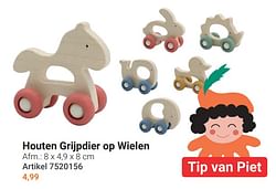 Houten grijpdier op wielen