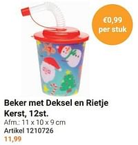 Beker met deksel en rietje kerst-Huismerk - Lobbes