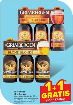 Bier in fles grimbergen 1+1 gratis naar keuze