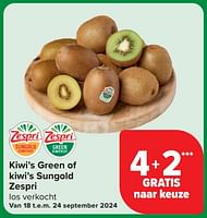 Promoties Kiwi’s green of kiwi’s sungold zespri 4+2 gratis naar keuze - Zespri - Geldig van 18/09/2024 tot 24/09/2024 bij Carrefour Express