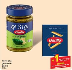 Pesto alla genovese barilla +1 pak penne rigate barilla gratis bij aankoop van 1 pesto alla genovese barilla