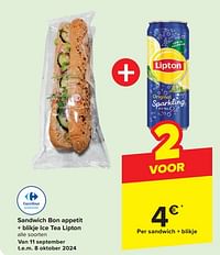 Sandwich bon appetit + blikje ice tea lipton-Huismerk - Carrefour Express