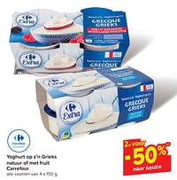 Yoghurt op z’n grieks natuur of met fruit carrefour 2e voor -50% naar keuze-Huismerk - Carrefour Express