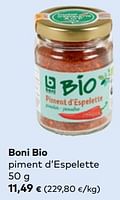 Promotions Boni bio piment d’espelette - Boni - Valide de 11/09/2024 à 08/10/2024 chez Bioplanet