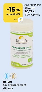 Promotions Be-life ashwagandha - Be-life - Valide de 11/09/2024 à 08/10/2024 chez Bioplanet