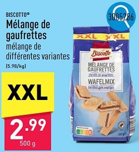 Promotions Mélange de gaufrettes - Biscotto - Valide de 23/09/2024 à 29/09/2024 chez Aldi