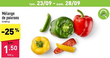 Promotions Mélange de poivrons - Produit maison - Aldi - Valide de 23/09/2024 à 29/09/2024 chez Aldi