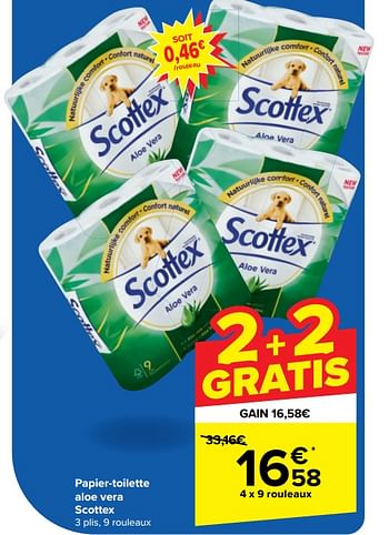 Promotions Papier-toilette aloe vera scottex - Scottex - Valide de 18/09/2024 à 30/09/2024 chez Carrefour