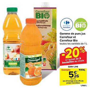 Promotions Jus d’orange avec 3% de pulpe carrefour - Produit maison - Carrefour  - Valide de 18/09/2024 à 30/09/2024 chez Carrefour