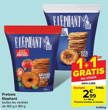 Promotions Pretzels tomates et herbes - Elephant - Valide de 18/09/2024 à 30/09/2024 chez Carrefour