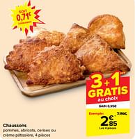 Promotions Chaussons pommes, abricots, cerises ou crème pâtissière - Produit maison - Carrefour  - Valide de 18/09/2024 à 24/09/2024 chez Carrefour