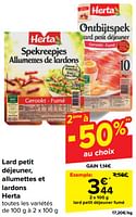 Promotions Lard petit déjeuner fumé - Herta - Valide de 18/09/2024 à 24/09/2024 chez Carrefour