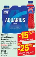 Promotions Pack de boisson rafraîchissante lemon - Aquarius - Valide de 18/09/2024 à 24/09/2024 chez Carrefour