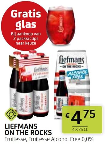 Promoties Liefmans on the rocks fruitesse, fruitesse alcohol free - Liefmans - Geldig van 13/09/2024 tot 26/09/2024 bij BelBev