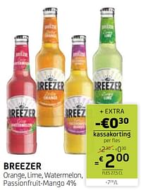 Breezer orange, lime, watermelon, passionfruit-mango-Huismerk - BelBev