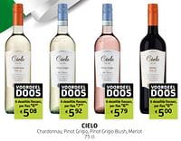 Promoties Cielo chardonnay, pinot grigio, pinot grigio blush, merlot - Witte wijnen - Geldig van 13/09/2024 tot 26/09/2024 bij BelBev