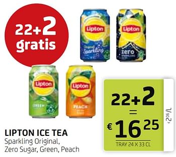 Promoties Lipton ice tea sparkling original, zero sugar, green, peach - Lipton - Geldig van 13/09/2024 tot 26/09/2024 bij BelBev