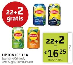 Lipton ice tea sparkling original, zero sugar, green, peach