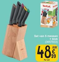 Promoties Set van 5 messen + blok - Tefal - Geldig van 17/09/2024 tot 30/09/2024 bij Cora