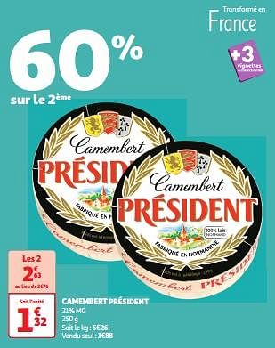 Promoties Camembert président - Président - Geldig van 17/09/2024 tot 22/09/2024 bij Auchan