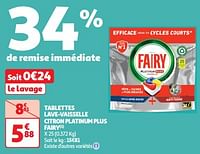 Promoties Tablettes lave-vaisselle citron platinum plus fairy - Fairy - Geldig van 17/09/2024 tot 22/09/2024 bij Auchan