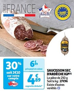 Saucisson sec d`ardèche igp