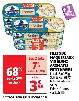 Promoties Filets de maquereaux vin blanc aromates petit navire - PETIT NAVIRE - Geldig van 17/09/2024 tot 22/09/2024 bij Auchan