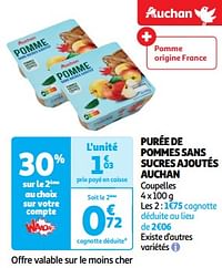 Purée de pommes sans sucres ajoutés auchan-Huismerk - Auchan