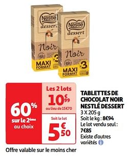 Tablettes de chocolat noir nestlé dessert