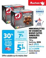 Promotions Mini boulettes de viande de boeuf cuites surgelées auchan - Produit Maison - Auchan Ronq - Valide de 17/09/2024 à 22/09/2024 chez Auchan Ronq