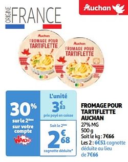 Fromage pour tartiflette auchan