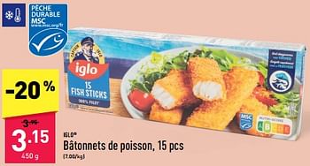 Promotions Bâtonnets de poisson - Iglo - Valide de 23/09/2024 à 29/09/2024 chez Aldi