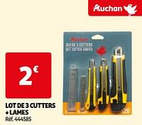 Promoties Lot de 3 cutters + lames - Huismerk - Auchan - Geldig van 17/09/2024 tot 23/09/2024 bij Auchan