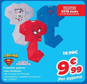 Promoties Fluwelen pyjama voor kinderen - Huismerk - Carrefour  - Geldig van 18/09/2024 tot 30/09/2024 bij Carrefour