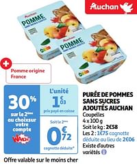 Purée de pommes sans sucres ajoutés auchan-Huismerk - Auchan